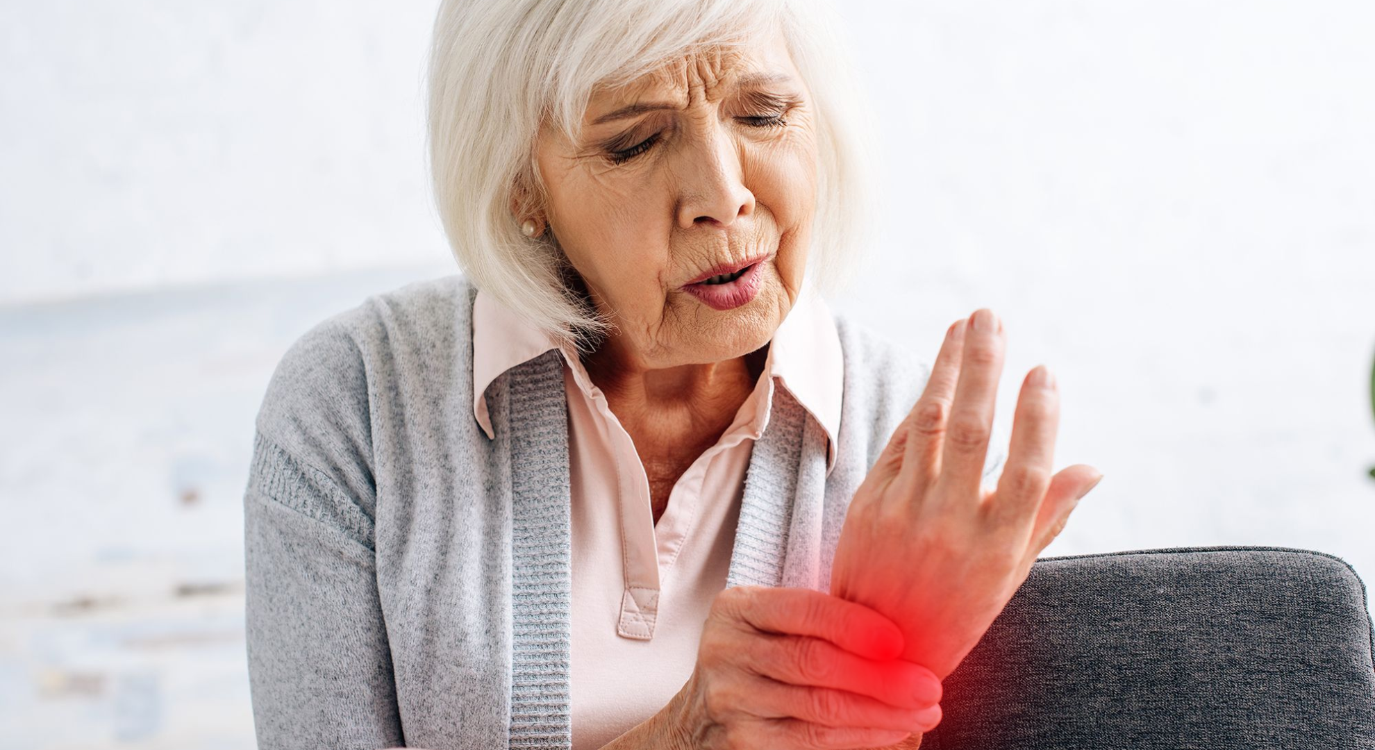 Arthritis Pain In Elderly Woman Before Red Light Therapy